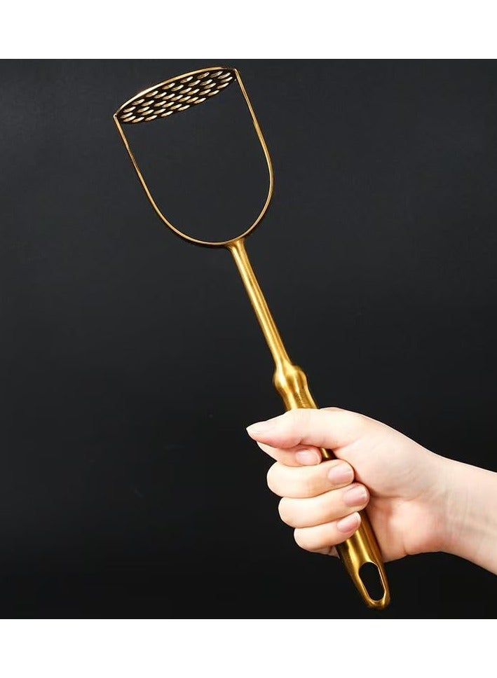 Golden Potato Masher Stainless Steel Heavy Duty Ergonomic Handle for Mashed Potatoes Avocado Ground Beef & Beans Dishwasher Safe Kitchen Tool (Round Style Short Handle)  - Image 3
