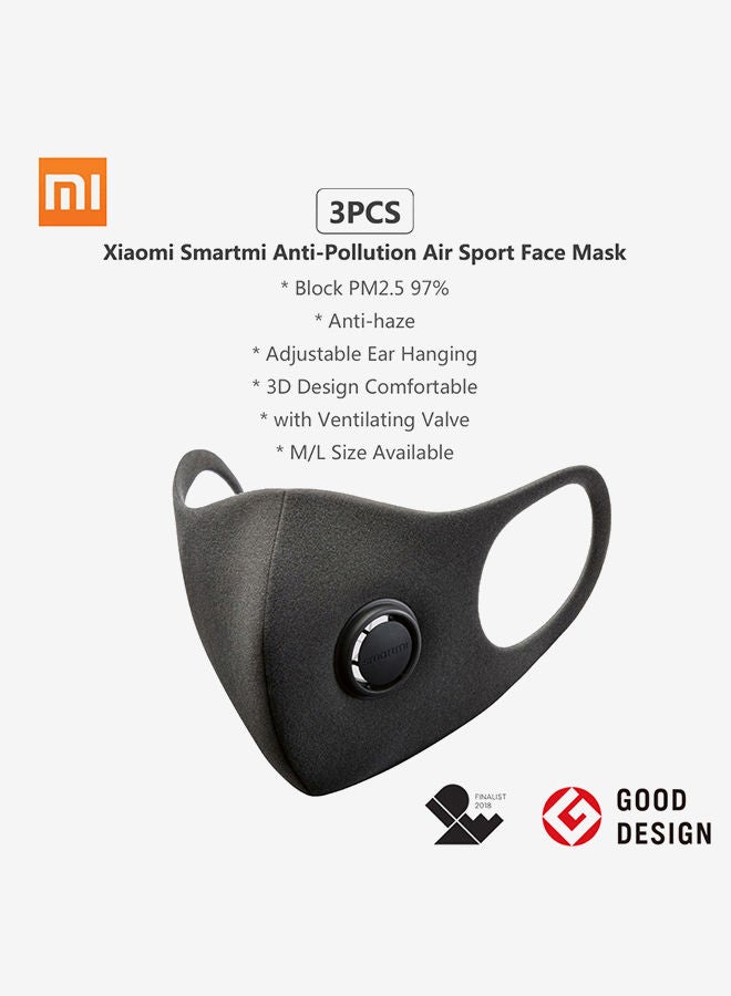 NIBEMINENT 3 Pieces Of Smartmi Anti-Pollution Air Sport Face Mask Black 20.00x2.00x5.00cm  - Image 2