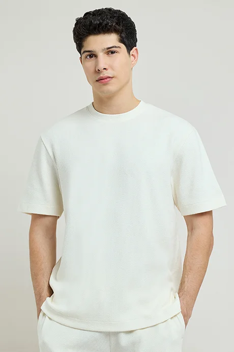 أر أند بي Ribbed T-Shirt with Crew Neck and Short Sleeves