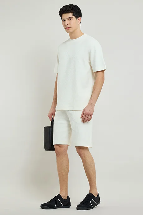 أر أند بي Ribbed T-Shirt with Crew Neck and Short Sleeves