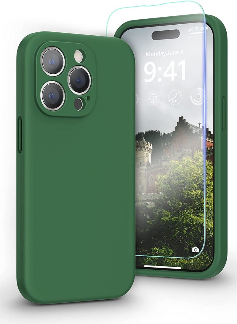 Liquid Silicone Case for iPhone 14 Pro Max with Screen Protector [Camera Protection] [Microfiber Lining] Slim Shockproof Protective Phone Cover, 6.7 Inch, Clover Green - Image 1