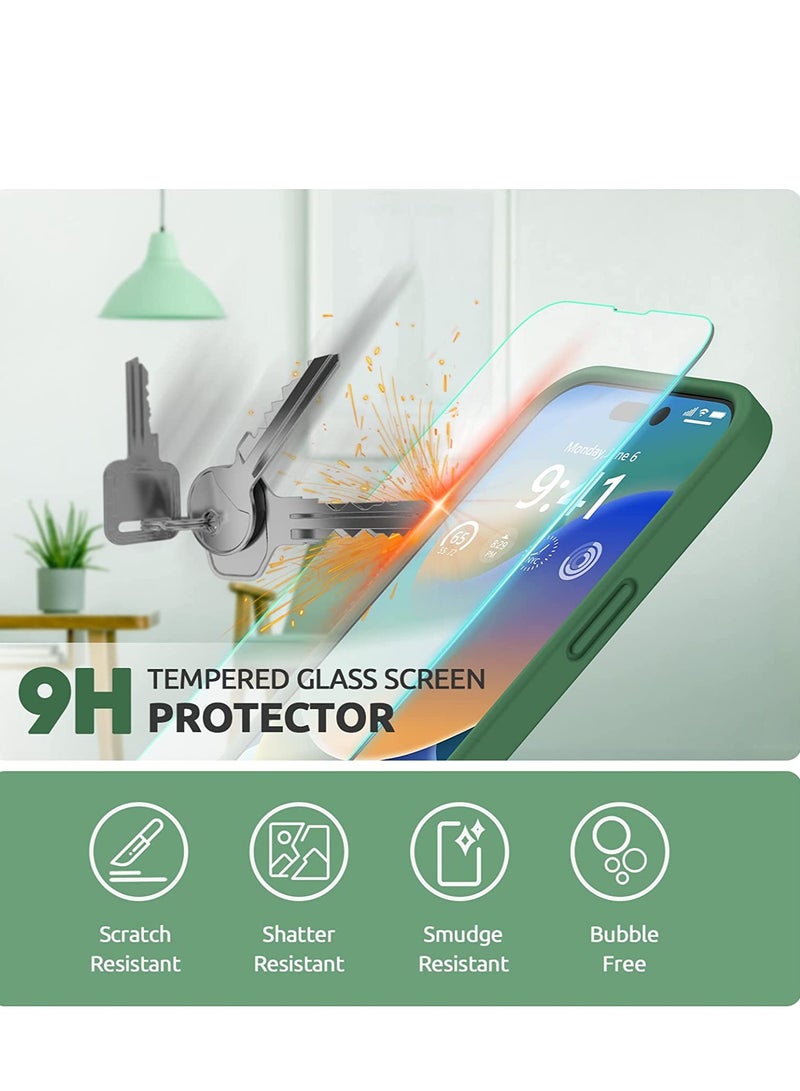 Liquid Silicone Case for iPhone 14 Pro Max with Screen Protector [Camera Protection] [Microfiber Lining] Slim Shockproof Protective Phone Cover, 6.7 Inch, Clover Green - Image 2