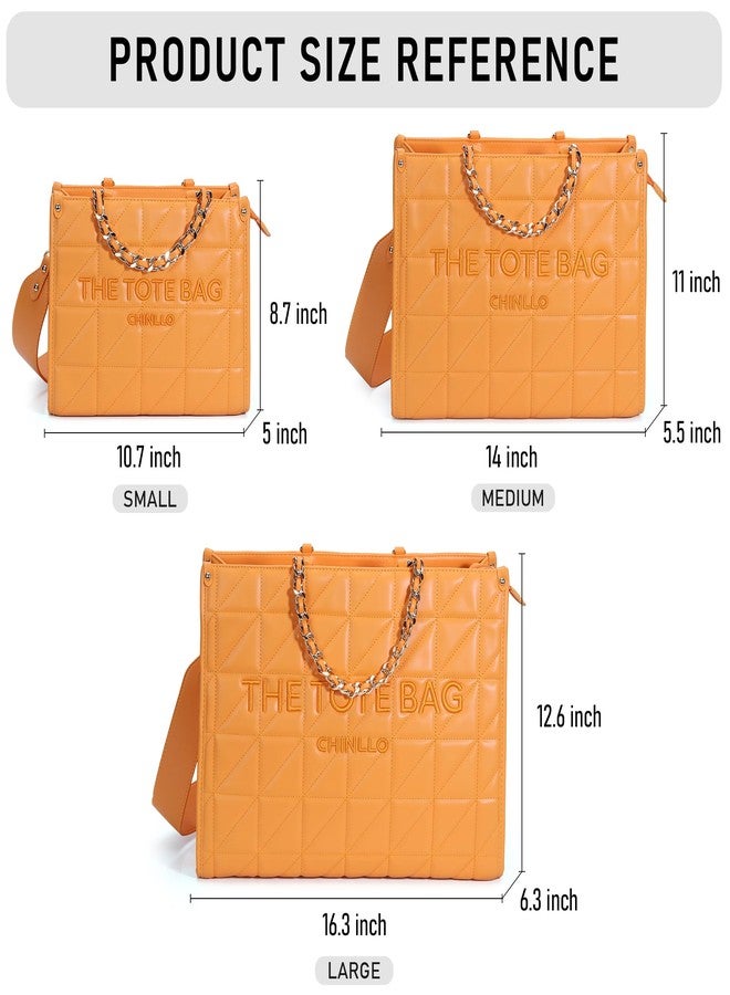 Chinllo Tote Bag for Women Quilted Chains Stachel Purse and Handbags with Shoulder Strap (E.Orange-2-S) - Image 2