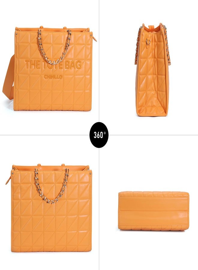 Chinllo Tote Bag for Women Quilted Chains Stachel Purse and Handbags with Shoulder Strap (E.Orange-2-S) - Image 5