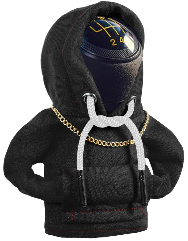 Yajeea Car Gear Shift Hoodie, Funny Mini Hoodie Car Decor, Winter Warm Universal Fit Shift Knob Cover, Automotive Interior Decoration Accessories Gift (Black) - Image 1