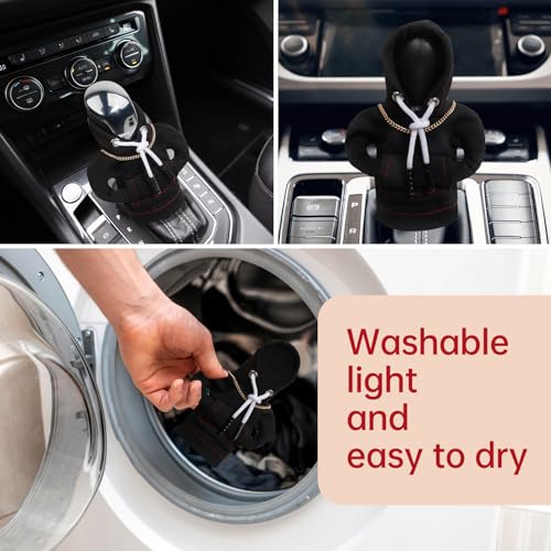 Yajeea Car Gear Shift Hoodie, Funny Mini Hoodie Car Decor, Winter Warm Universal Fit Shift Knob Cover, Automotive Interior Decoration Accessories Gift (Black) - Image 4