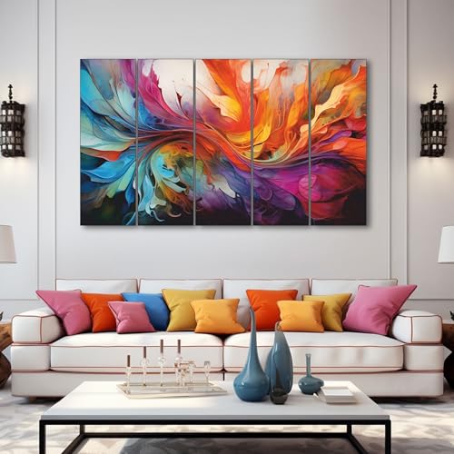 The Castle Decor- Colourful flower painting with frame 5 Big Size (27x48) Multiple Frames Wall Art Painting for living room,Bedroom,Drawing room,Hotels-Wooden Framed-Digital Painting - Image 1