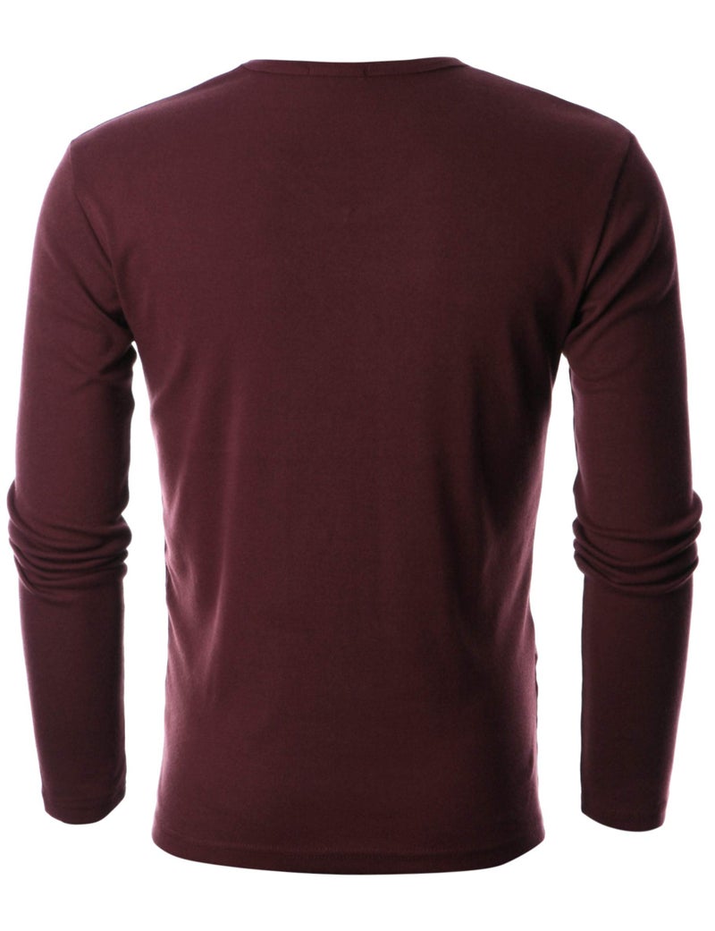 GIVON Men’s Slim Fit V-Neck Long Sleeve T-Shirt – 100% Cotton Ribbed Knit – Midweight Base Layer or Standalone Top / DCP053-BURGUNDY-XXL - Image 3