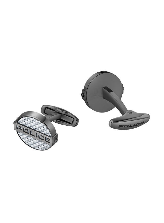 POLICE Cut Grey with Silver Carbon Fibre Cufflinks for Men  - Image 3