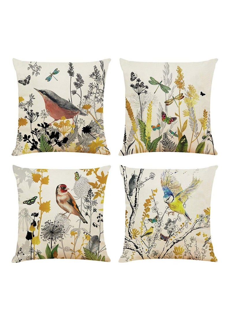 Y&D Decorative Throw Pillow Covers Set Of 4 Birds Butterfly And Plant Cushion 45Cmx45Cm Boho Linen Square Cases For Living Room Sofa Couch Bed Pillowcases  - Image 1