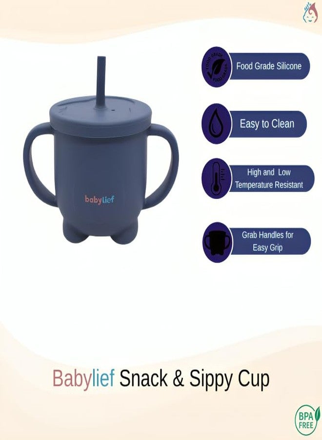 Babylief Baby Feeding Set, Silicone Plate with Suction Base and 2-in-1 (Sippy Cup & Snack Cup) Combo (Navy) - Image 3