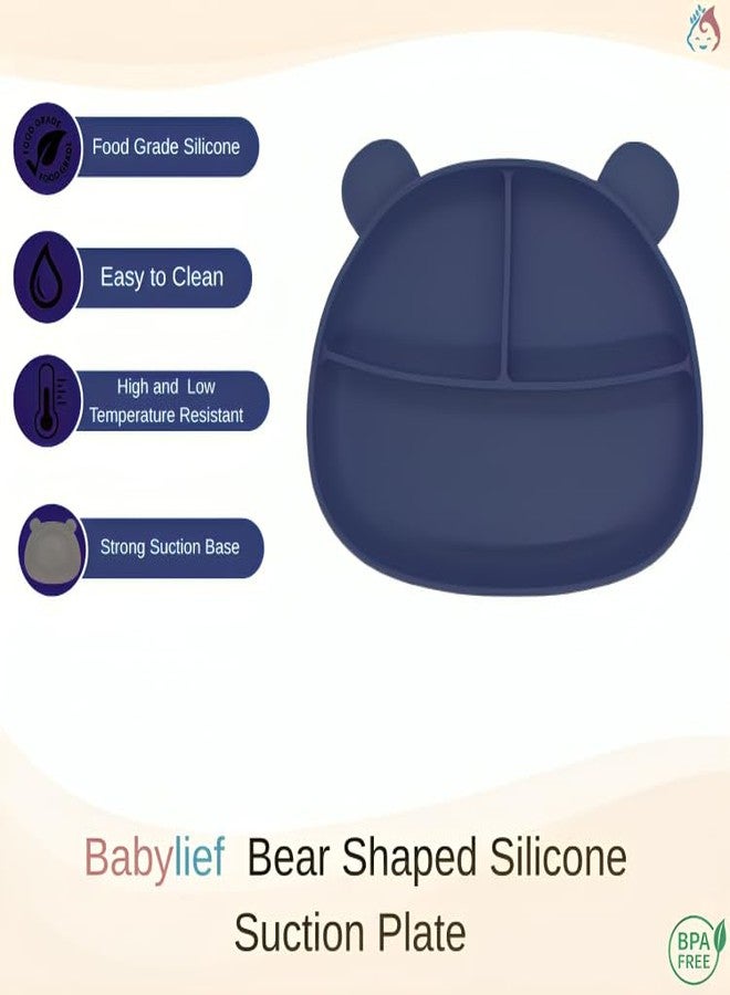 Babylief Baby Feeding Set, Silicone Plate with Suction Base and 2-in-1 (Sippy Cup & Snack Cup) Combo (Navy) - Image 2