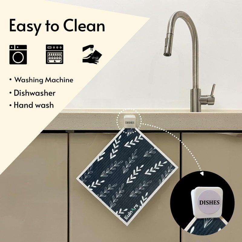 Eulnars Swedish Dishcloths, 8 Pack Reusable Paper Towels with Clips, Quick Drying Dish Towels, Super Absorbent Cellulose Sponge Cloths, No Odor, Kitchen Cleaning Essentials - Image 2