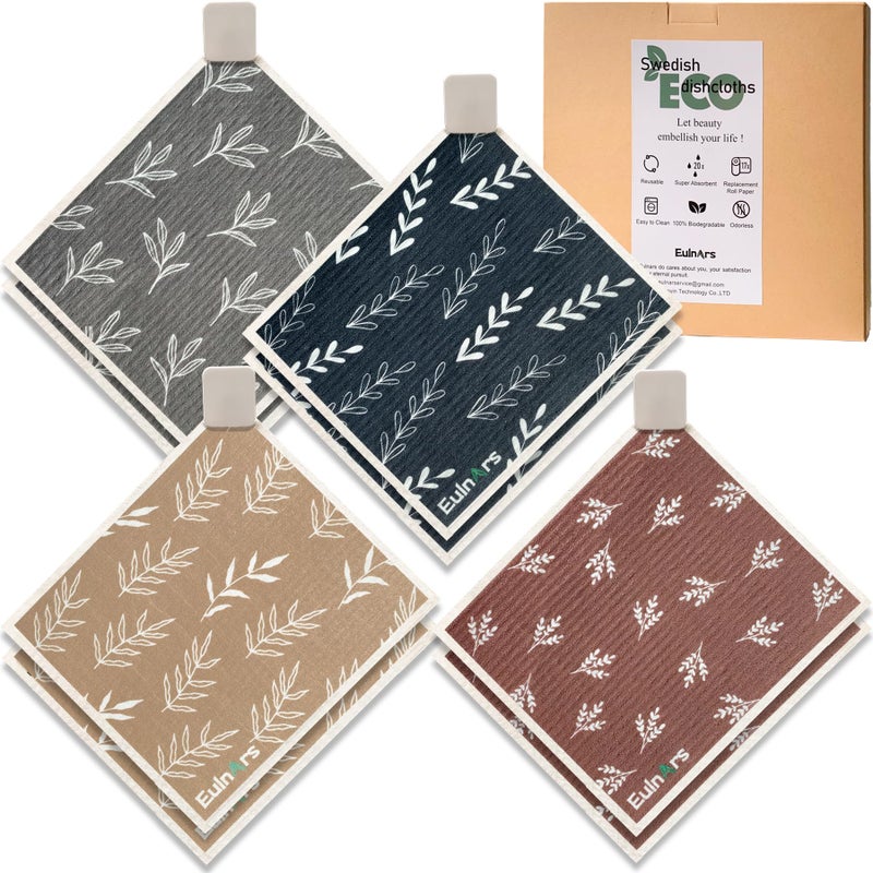 Eulnars Swedish Dishcloths, 8 Pack Reusable Paper Towels with Clips, Quick Drying Dish Towels, Super Absorbent Cellulose Sponge Cloths, No Odor, Kitchen Cleaning Essentials - Image 1