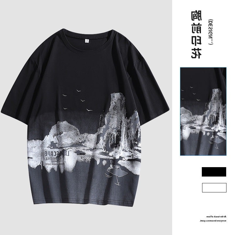 Gradient T-Shirt Boys Summer Trendy Brand Loose Student Round Neck Thin Short Sleeve Summer Top T Men - Image 5