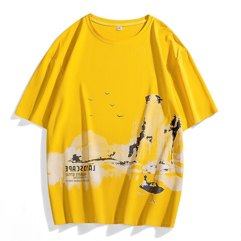 Gradient T-Shirt Boys Summer Trendy Brand Loose Student Round Neck Thin Short Sleeve Summer Top T Men - Image 3