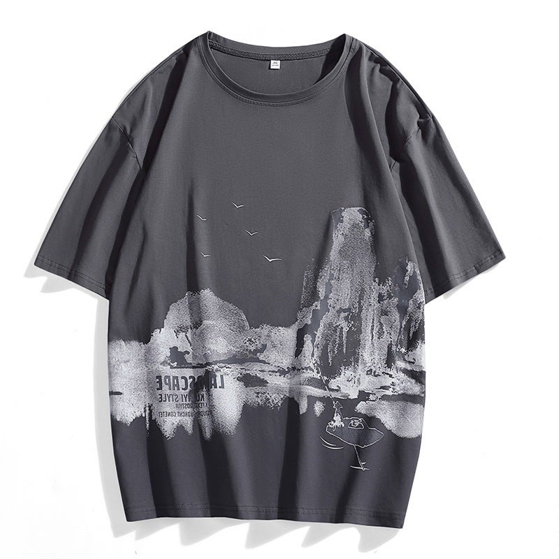 Gradient T-Shirt Boys Summer Trendy Brand Loose Student Round Neck Thin Short Sleeve Summer Top T Men - Image 4
