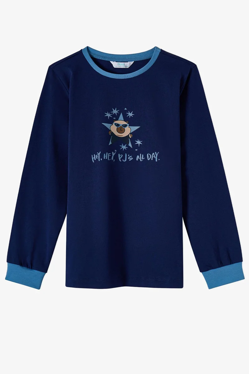 Penti Navy Blue PENTI Boys' Rockstar Capy Cotton Long Sleeve Pajama Set for Men | Best Price UAE