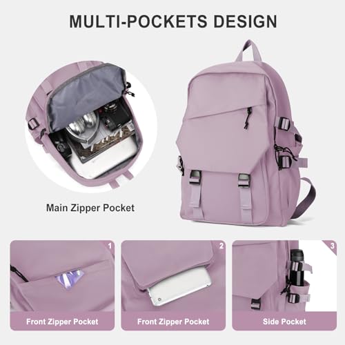 coowoz College Backpack Waterproof Black College Bags For Women Lightweight Travel Rucksack Casual Daypack Laptop Backpacks For Men Women(Pink Purple) - Image 3