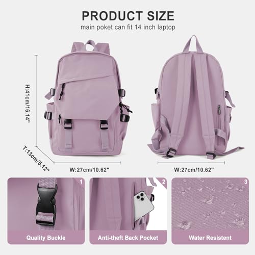 coowoz College Backpack Waterproof Black College Bags For Women Lightweight Travel Rucksack Casual Daypack Laptop Backpacks For Men Women(Pink Purple) - Image 2