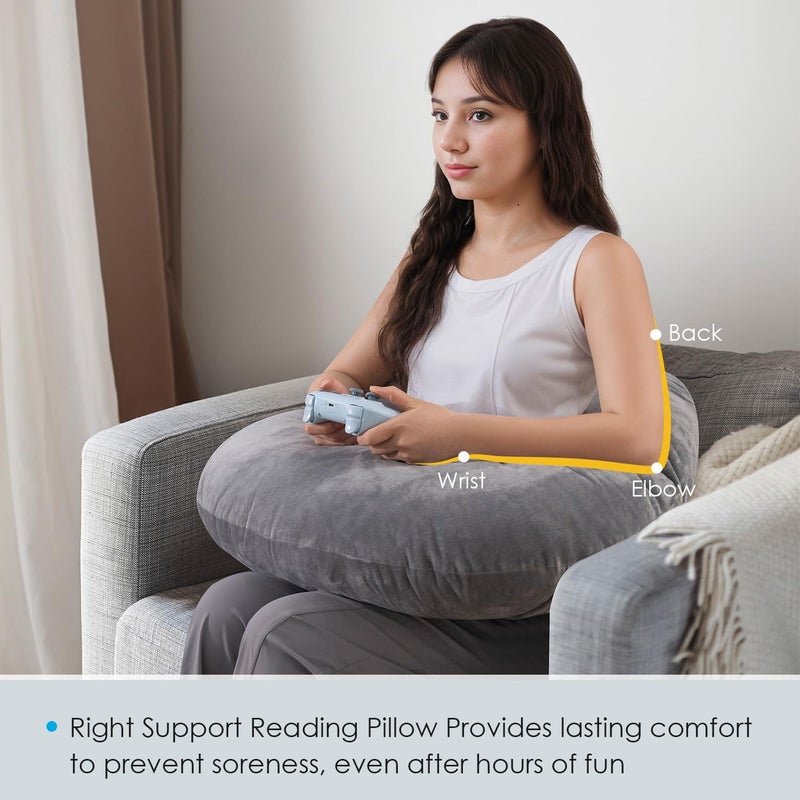 QUEEN ROSE Reading Pillow, Gaming Pillow for Lap, Sitting in Bed or Sofa, Extra Arm Rest for Reading, Playing or Crocheting, Soft Velvet Grey - Image 3