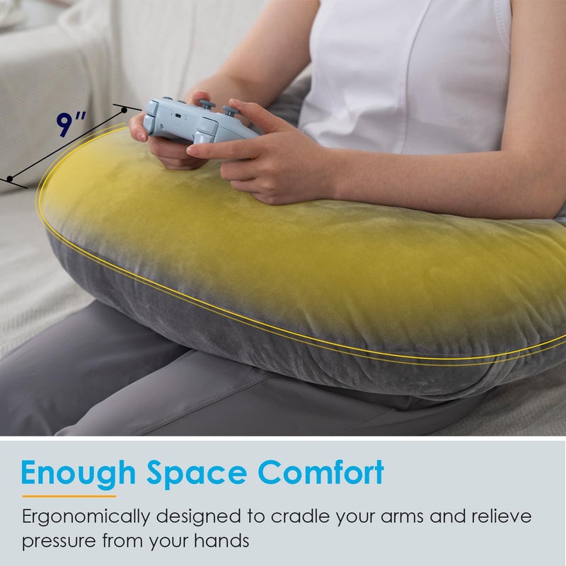 QUEEN ROSE Reading Pillow, Gaming Pillow for Lap, Sitting in Bed or Sofa, Extra Arm Rest for Reading, Playing or Crocheting, Soft Velvet Grey - Image 4