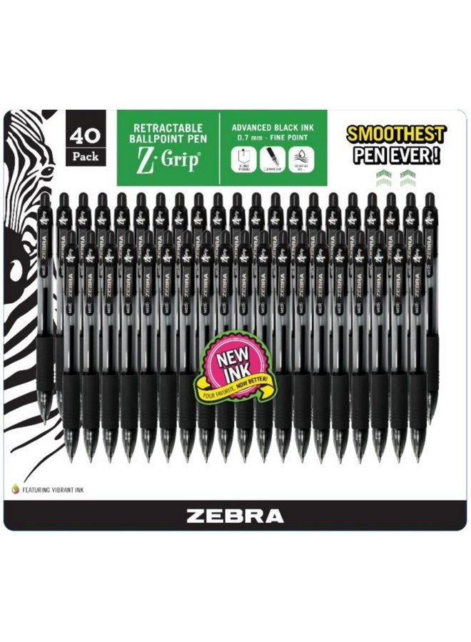 Zebra Pen Zebra Black Pens - 40 Pack - Zebra Z Grip Ballpoint Pen - .7 mm Fine Point - Retractable - Image 1