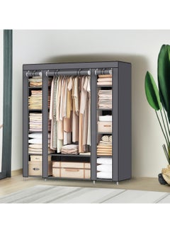 AsolBD AsolBD Double Canvas Wardrobe Cupboard Clothes Hanging Rail Storage Shelves Grey 150 x 175 x 45 cm  - Image 3