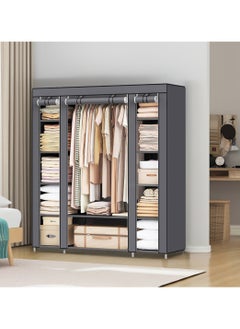 AsolBD AsolBD Double Canvas Wardrobe Cupboard Clothes Hanging Rail Storage Shelves Grey 150 x 175 x 45 cm  - Image 4