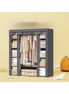 AsolBD AsolBD Double Canvas Wardrobe Cupboard Clothes Hanging Rail Storage Shelves Grey 150 x 175 x 45 cm  - Image 5