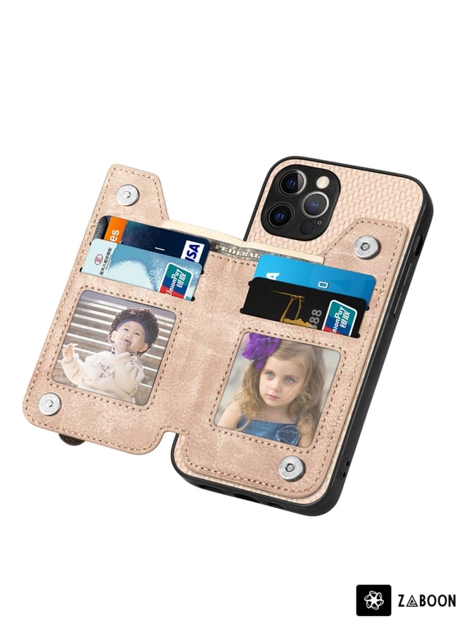 Zaboon حافظة واقية لجهاز iPhone 12 Pro من ألياف الكربون بزاوية أفقية مع سحاب محفظة - Image 3