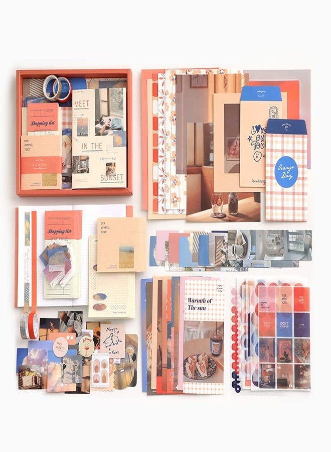 Retailio 348 Pcs Scrapbook Kit Vintage Aesthetic Scrapbook Kit for Bullet Junk Journal Stationery A6 Grid Notebook, DIY Journaling Supplies, Birthday Craft Gift (Sunset) - Image 1