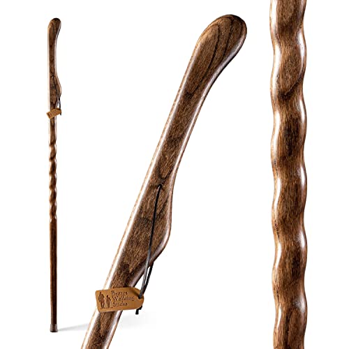 Brazos Handcrafted Wood Walking Stick Twisted Oak Hitchhiker Style Handle for Men Women Made in The USA Brown 58 - Image 2