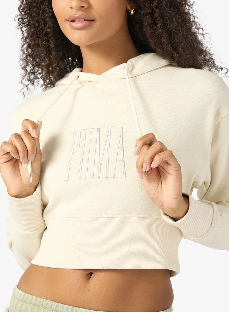PUMA beige Essential Relaxed Graphic Hoodie for Women | Best Price UAE