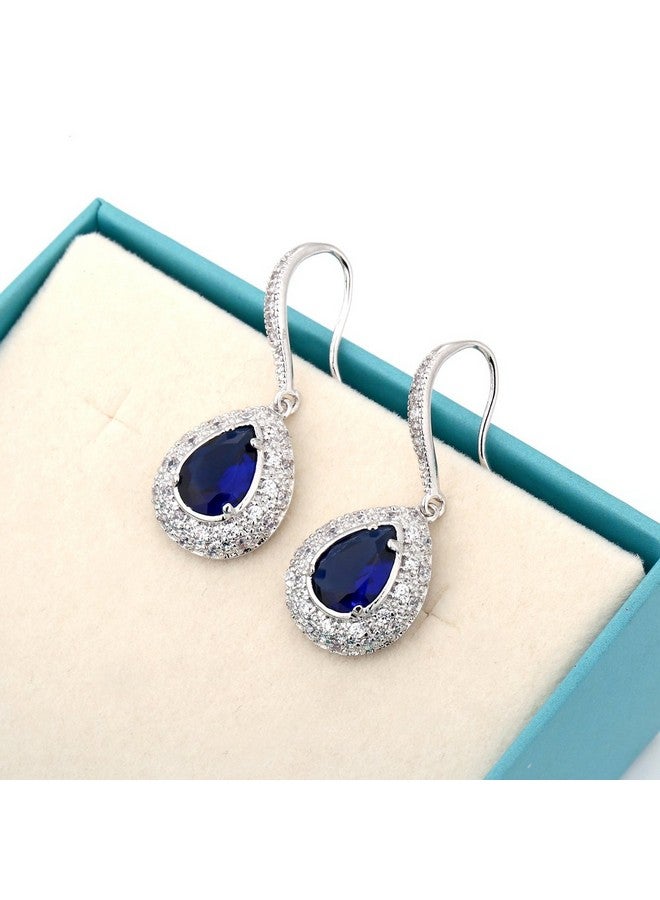AMYJANE Sapphire Earrings For Women - Silver Bridal Teardrop Blue Crystal Cubic Zirconia Drop Earring For Wedding Party Prom Fashion Jewelry For Bride Bridesmaids September Birthstone Birthday Jewelry - Image 4