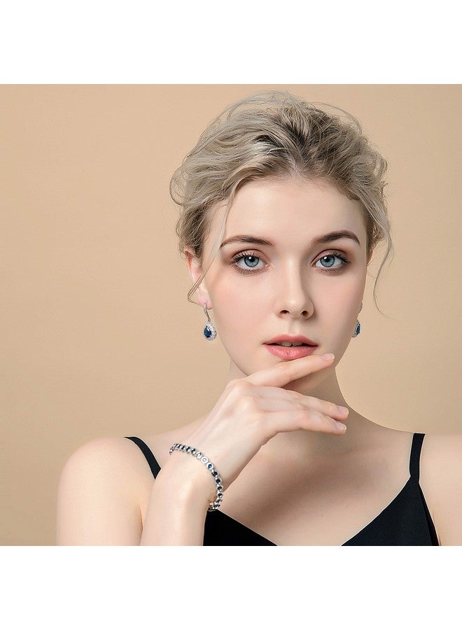 AMYJANE Sapphire Earrings For Women - Silver Bridal Teardrop Blue Crystal Cubic Zirconia Drop Earring For Wedding Party Prom Fashion Jewelry For Bride Bridesmaids September Birthstone Birthday Jewelry - Image 3