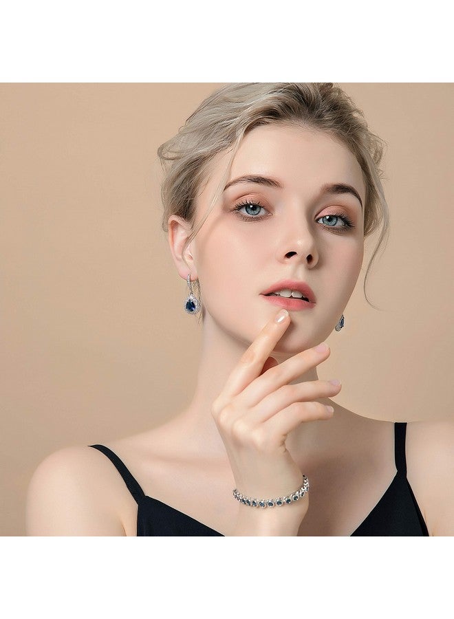 AMYJANE Sapphire Earrings For Women - Silver Bridal Teardrop Blue Crystal Cubic Zirconia Drop Earring For Wedding Party Prom Fashion Jewelry For Bride Bridesmaids September Birthstone Birthday Jewelry - Image 2