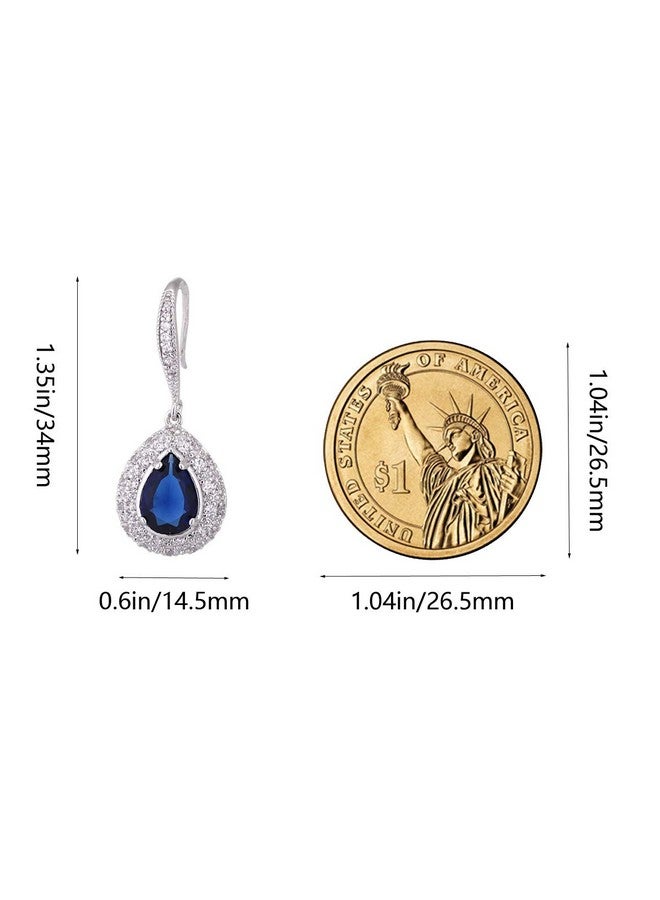 AMYJANE Sapphire Earrings For Women - Silver Bridal Teardrop Blue Crystal Cubic Zirconia Drop Earring For Wedding Party Prom Fashion Jewelry For Bride Bridesmaids September Birthstone Birthday Jewelry - Image 5