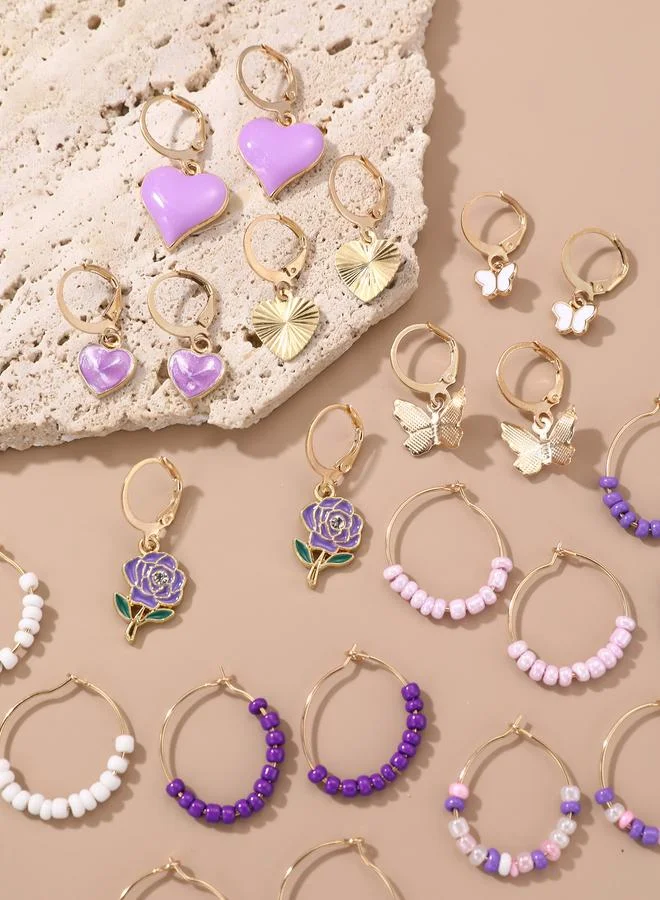 تايك تو Set Of 12 - Beaded and Heart Hoop Earrings