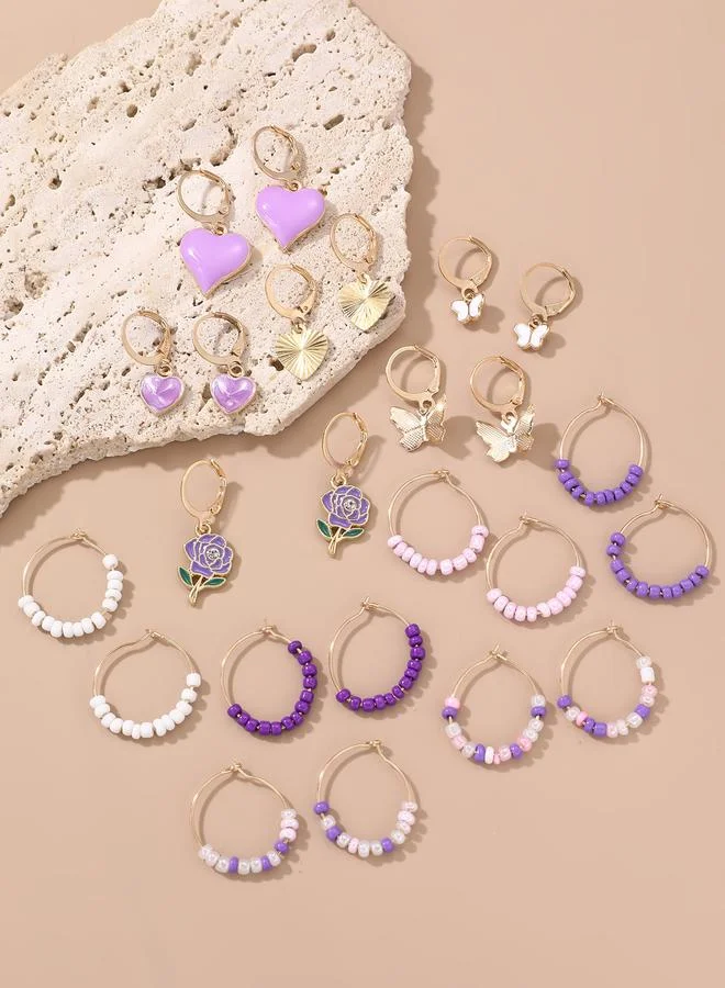تايك تو Set Of 12 - Beaded and Heart Hoop Earrings