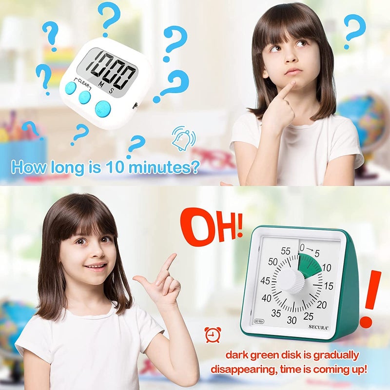 Secura 60-Minute Visual Timer, Classroom Timer, Countdown Timer for Kids and Adults, Time Management Tool for Teaching (Dark Green & Dark Green) - Image 3