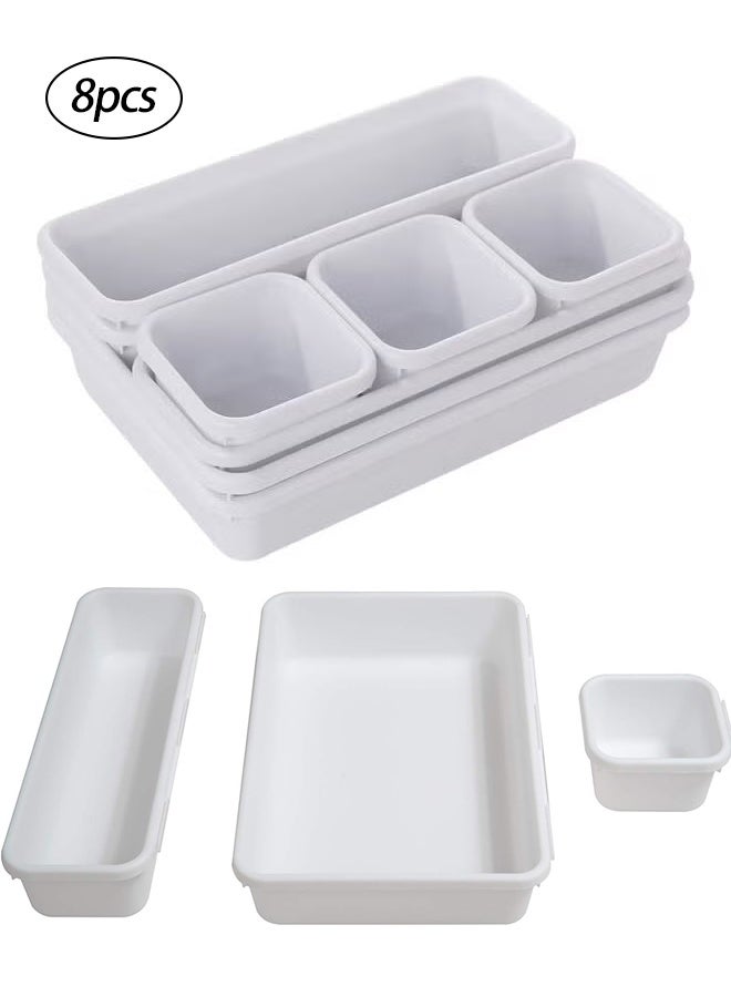 8 Pcs White Drawer Organizers Trays Set Drawer Dividers for Kitchen Office Bathroom, for Desk Drawer, Tool Box or Garage Organization - Image 1
