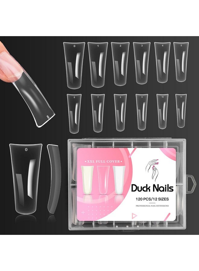 ranrose Duck Nail Tips 120Pcs Extra Long Duck Feet Style Nail Tips Clear Press On Nail Tips For Acrylic Nails Professional 12 Sizes Xxl Full Cover False Nail For Y2K Nail Salon - Image 1