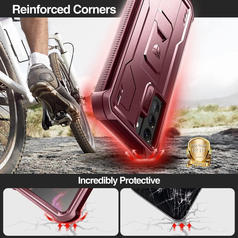 Dexnor for Samsung Galaxy S21 Case, [Built in Screen Protector and Kickstand] Heavy Duty Military Grade Protection Shockproof Protective Cover for Samsung Galaxy S21 5G, 6.2 inch, Maroon Red - Image 3