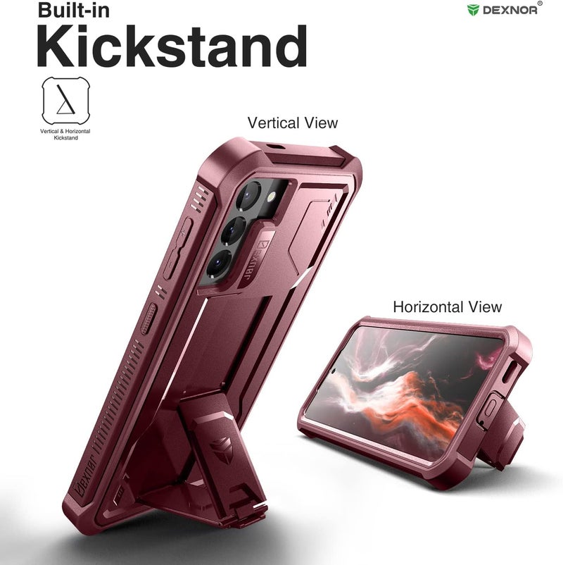 Dexnor for Samsung Galaxy S21 Case, [Built in Screen Protector and Kickstand] Heavy Duty Military Grade Protection Shockproof Protective Cover for Samsung Galaxy S21 5G, 6.2 inch, Maroon Red - Image 4