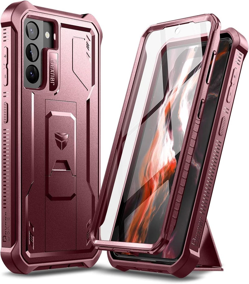 Dexnor for Samsung Galaxy S21 Case, [Built in Screen Protector and Kickstand] Heavy Duty Military Grade Protection Shockproof Protective Cover for Samsung Galaxy S21 5G, 6.2 inch, Maroon Red - Image 1