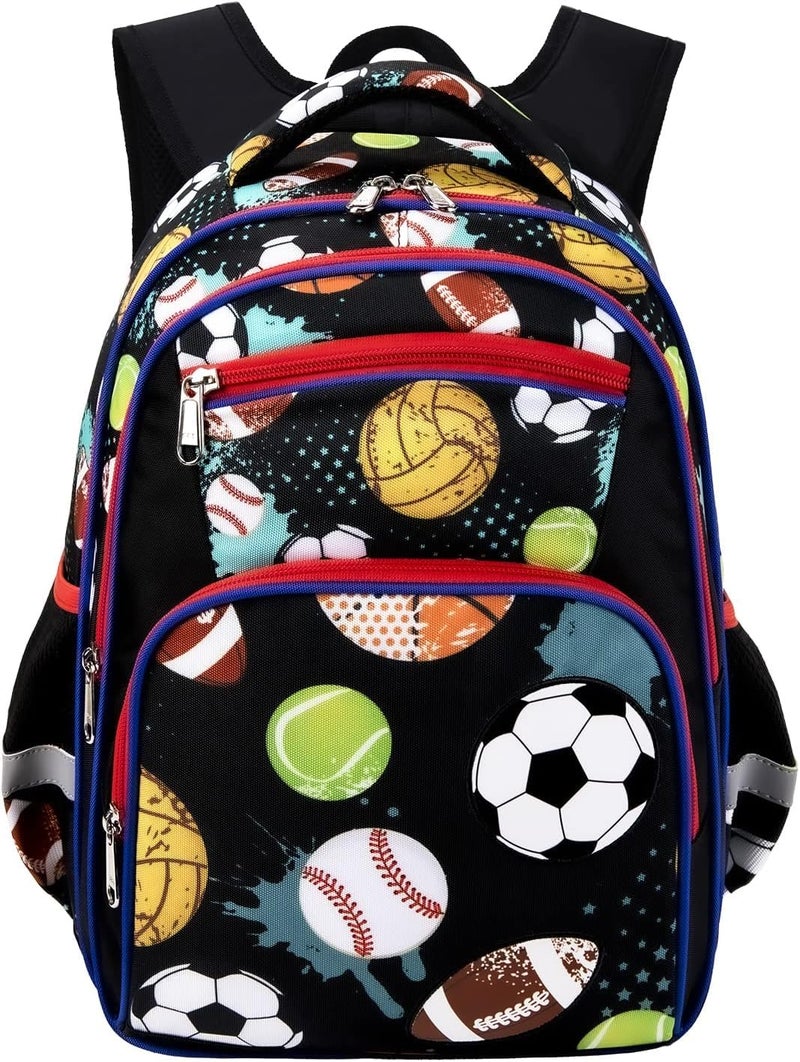 Frantic Waterproof Polyester 26 L School Backpack With Pencil/Staionery Pouch Bag Class 1 to 8 Daypack Picnic Bag For Boys & Girls(RR_4Zipper_Black_Ball_24_B) - Image 1
