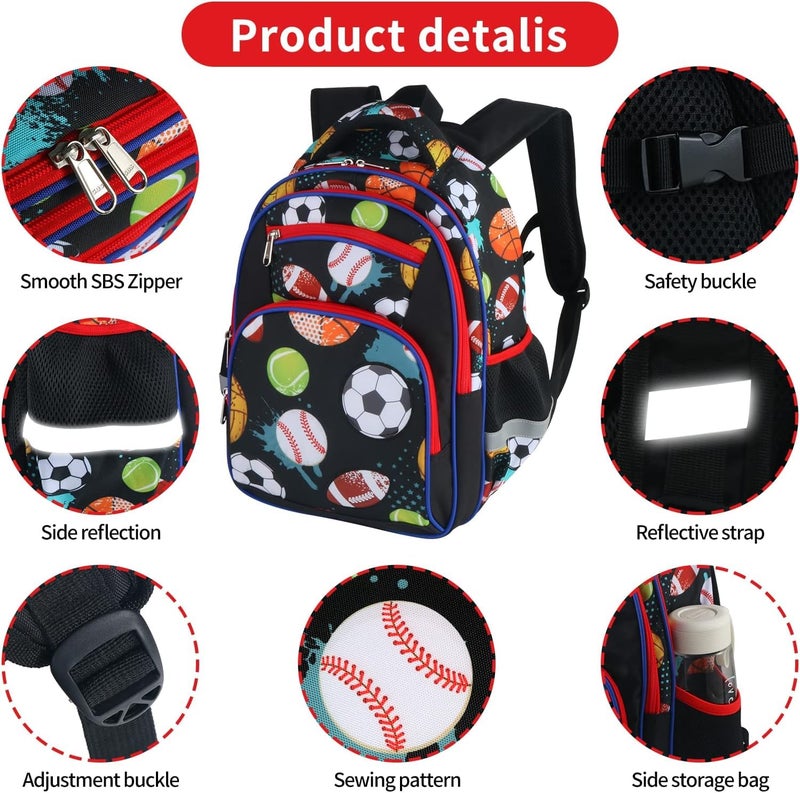 Frantic Waterproof Polyester 26 L School Backpack With Pencil/Staionery Pouch Bag Class 1 to 8 Daypack Picnic Bag For Boys & Girls(RR_4Zipper_Black_Ball_24_B) - Image 4