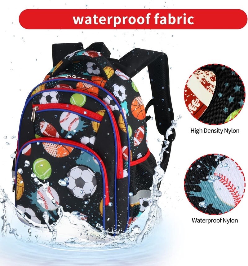 Frantic Waterproof Polyester 26 L School Backpack With Pencil/Staionery Pouch Bag Class 1 to 8 Daypack Picnic Bag For Boys & Girls(RR_4Zipper_Black_Ball_24_B) - Image 5