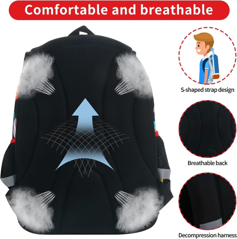 Frantic Waterproof Polyester 26 L School Backpack With Pencil/Staionery Pouch Bag Class 1 to 8 Daypack Picnic Bag For Boys & Girls(RR_4Zipper_Black_Ball_24_B) - Image 2